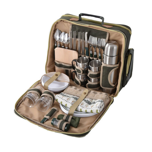Picnic Backpack for 4 with Cutlery, Plates, Wine Glasses, and Accessories