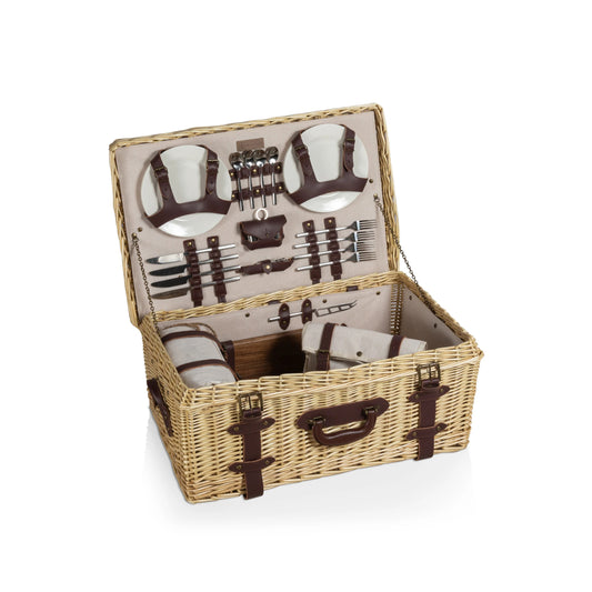 Handwoven Full Willow Picnic Basket with PU Leather Handle – Elegant & Durable