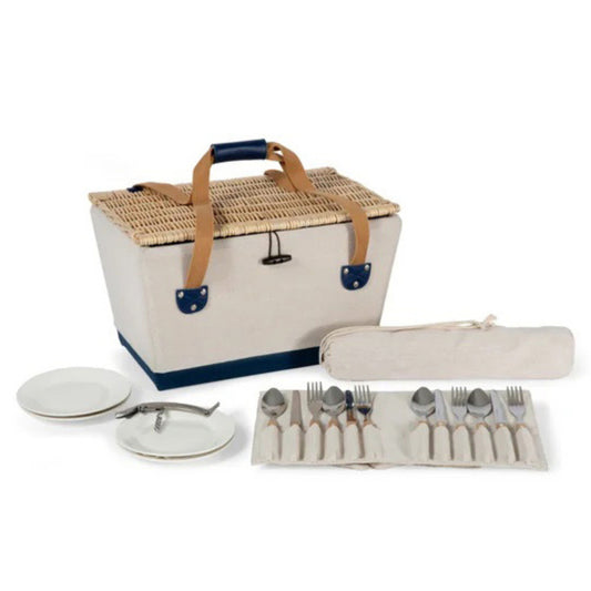 Handwoven Willow & Canvas Picnic Basket – Stylish & Durable