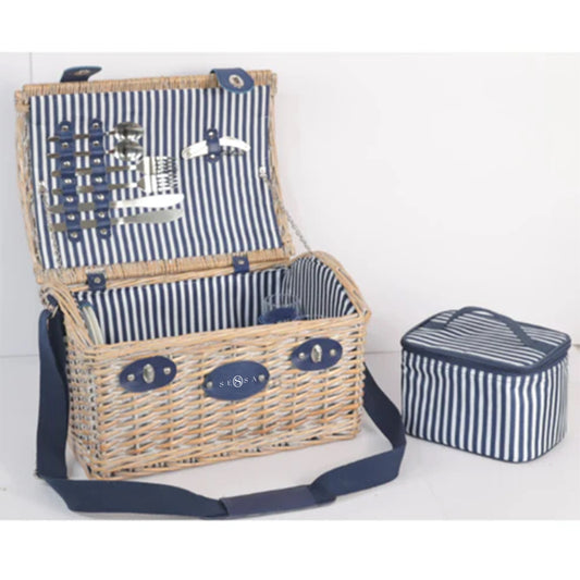 White Wash Willow Picnic Basket for Two – Elegant Outdoor Hamper with Cooler Bag