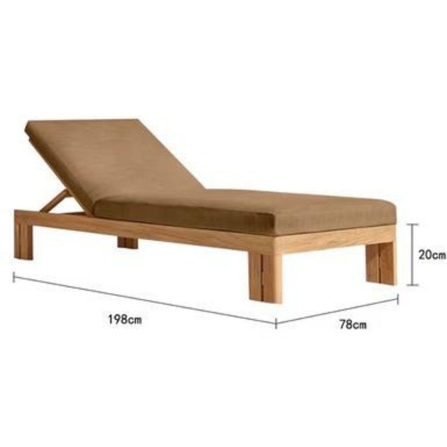 Teak Wood Beach Lounger with Waterproof Cushion – 198x78x20cm