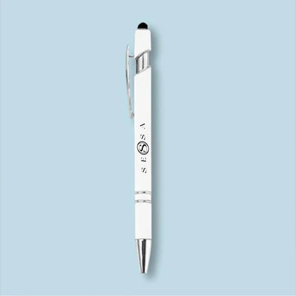 Elegant White Retractable Ballpoint Pen with Silver Accents