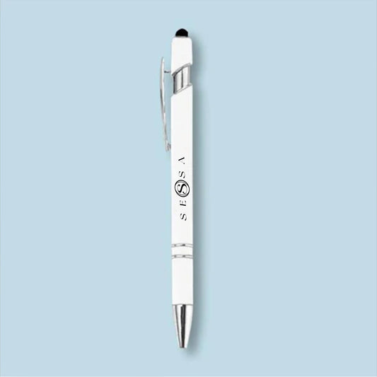 Elegant White Retractable Ballpoint Pen with Silver Accents