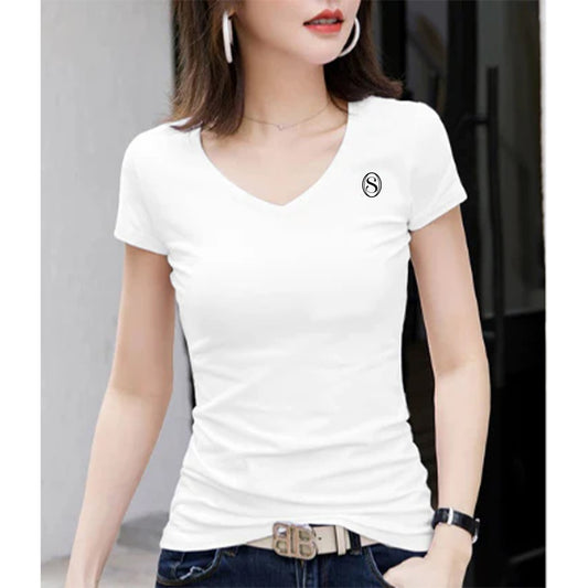 Women's V-Neck T-shirt – 100% Polyester, Sizes S-XL