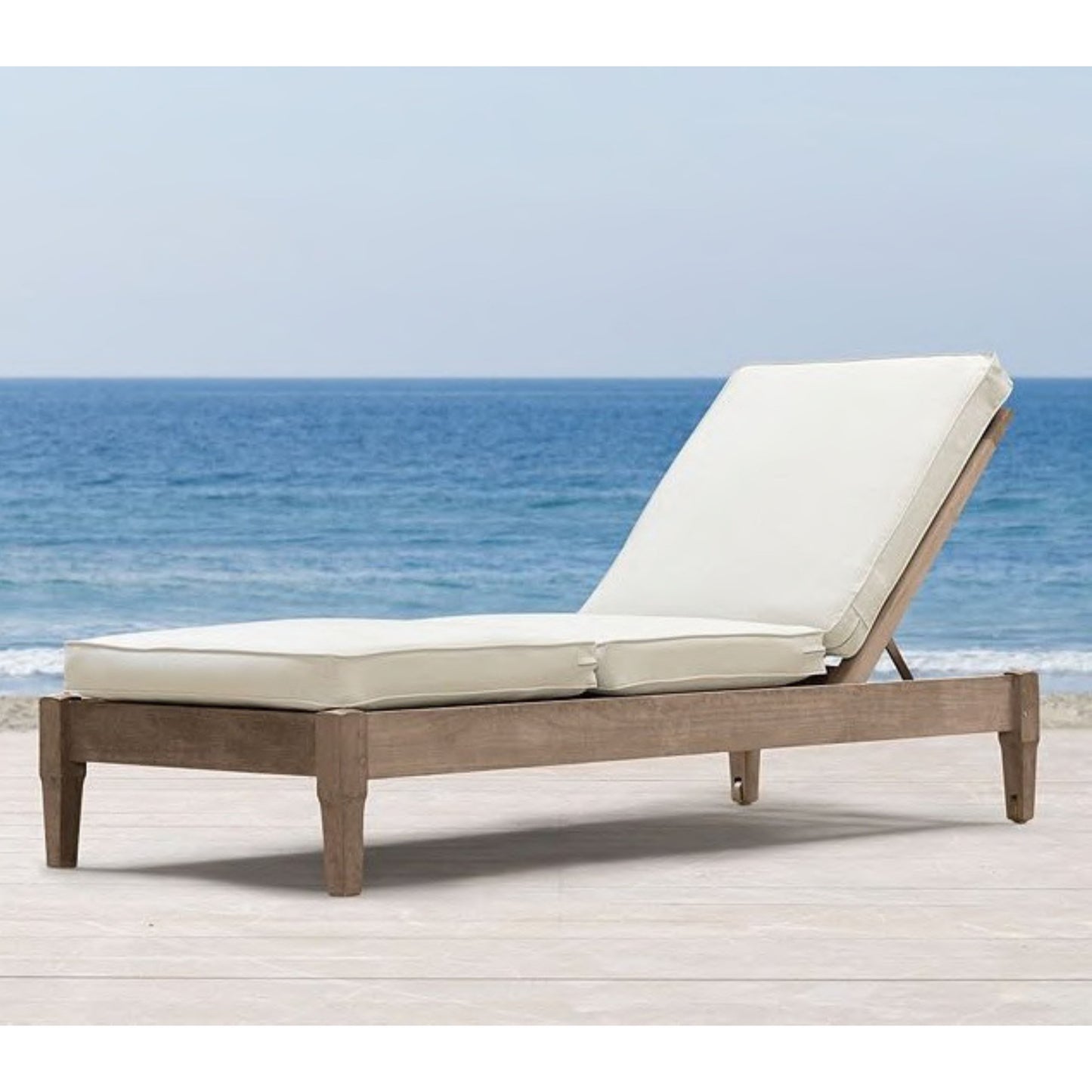 All-Weather Teak Wood Sun Lounger with Waterproof Cushion