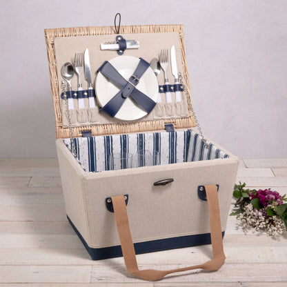 Handwoven Willow & Canvas Picnic Basket – Stylish & Durable