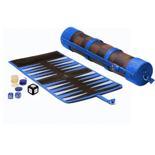 Luxury Travel Backgammon Set – Real Leather & Suede Roll-Up Game