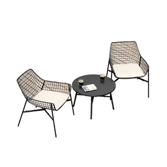 Modern Wireframe Patio Set – Metal Lounge Chairs & Round Table