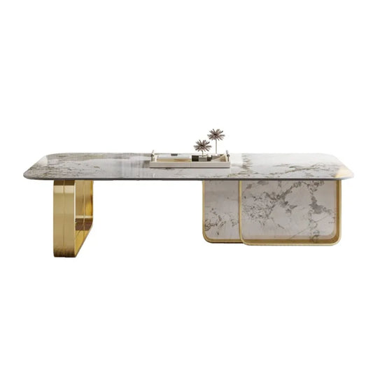 Elegant Jazz White Marble Coffee Table with Stainless Steel Frame