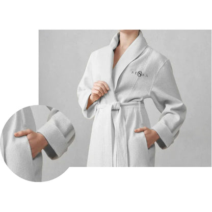Shawl Collar Light Terry Cloth Robe – 100% Cotton, White, Medium