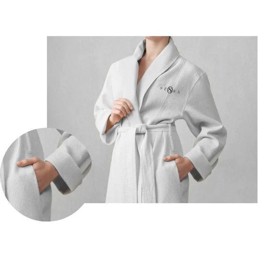 Shawl Collar Light Terry Cloth Robe – 100% Cotton, White, Medium