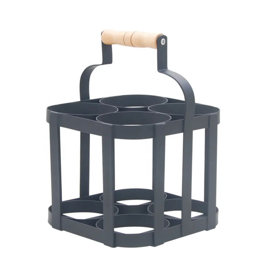 4-Slot Bottle Rack with Wooden Handle – Metal Storage Organizer