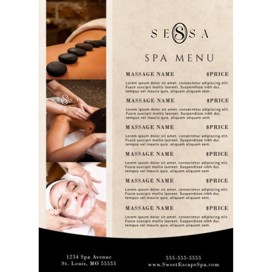 Luxurious Spa Menu Cards for Hotels & Resorts