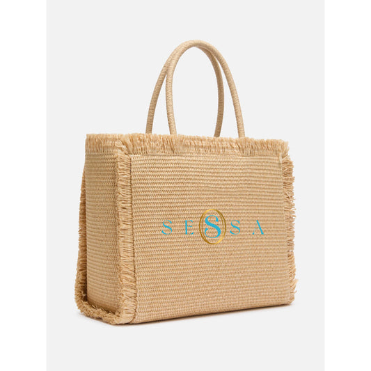 Paper Woven Tote Bag with Fringes and Heat Transfer Print
