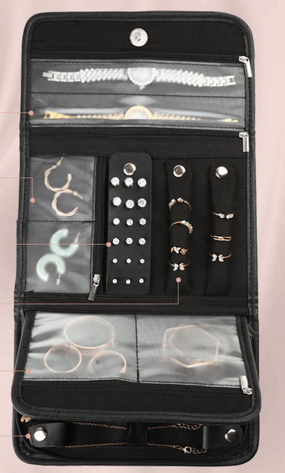 Elegant Black Travel Jewelry Organizer – Compact & Secure