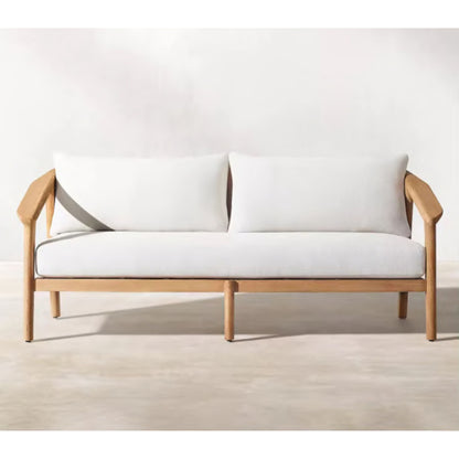 Teak Wood & PE Rattan Outdoor 2-Seater Sofa