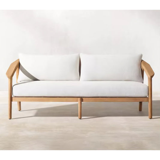 Teak Wood & PE Rattan Outdoor 2-Seater Sofa