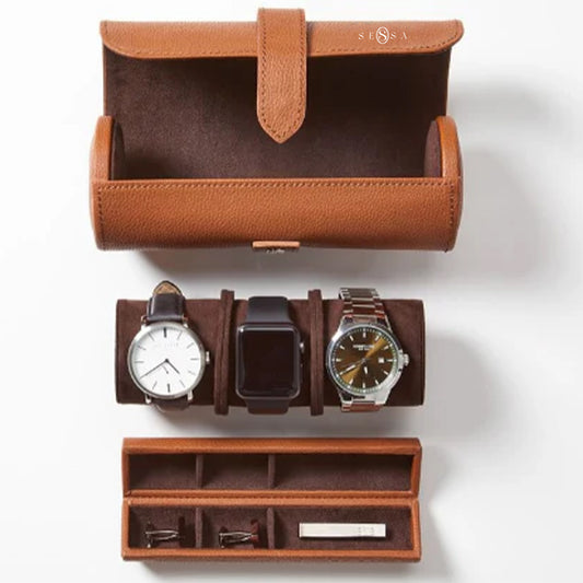 Luxury Travel Watch Roll – Premium Leather Watch Case for Secure Storage