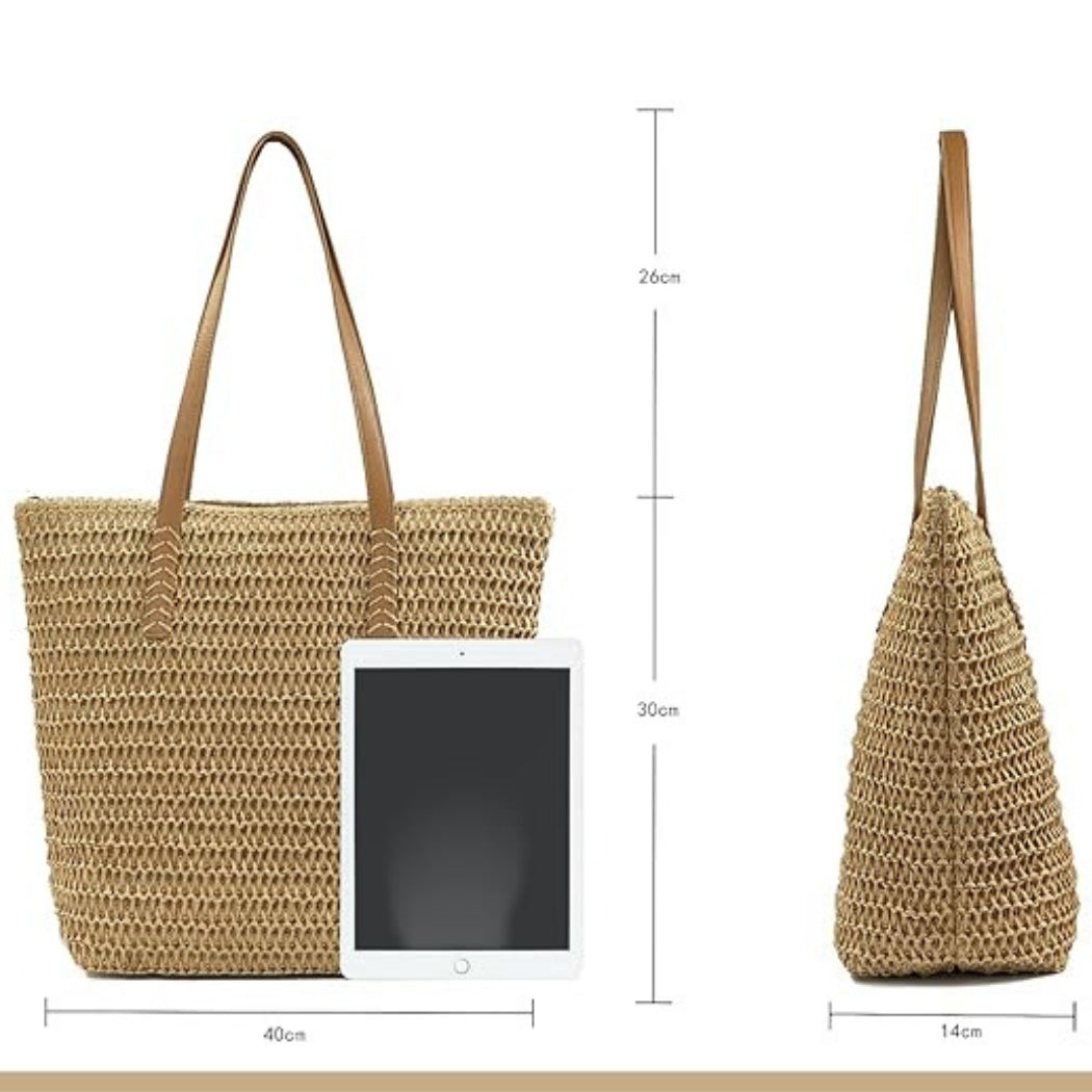 Customizable Straw Shoulder Bag – Spacious & Stylish Beach Tote