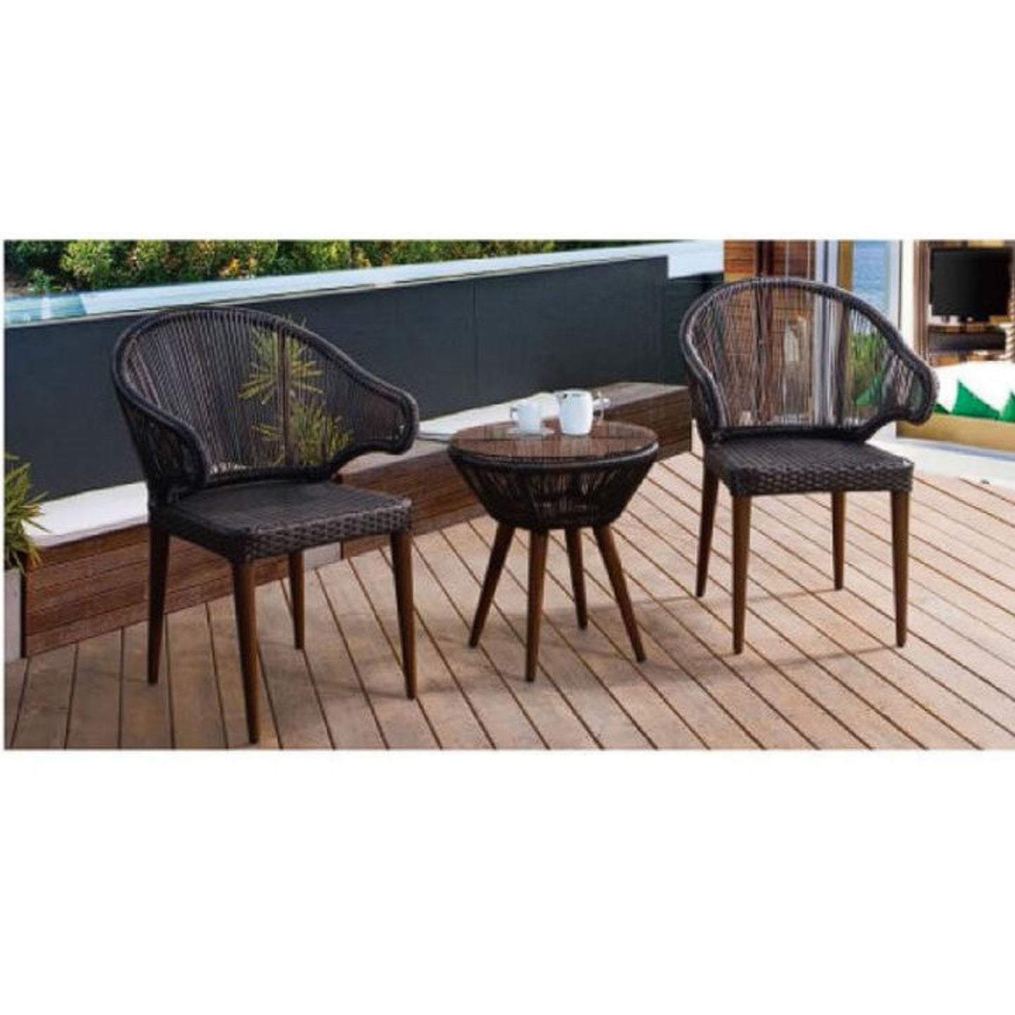 Elegant Wicker Patio Bistro Set – Handwoven Chairs & Side Table