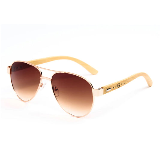 Gold Aviator Sunglasses with Bamboo Temples