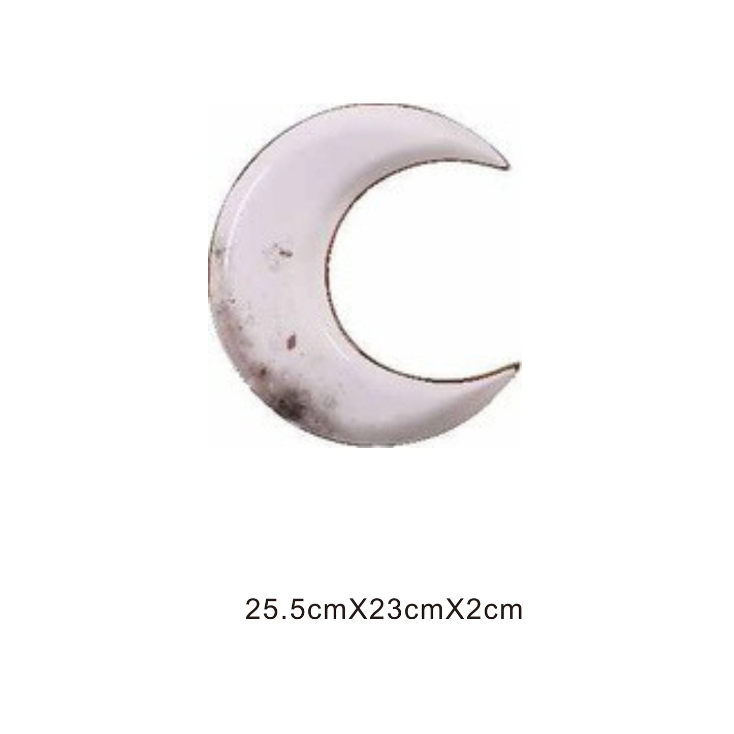 White ceramic crescent moon plate with golden edges and shiny surface