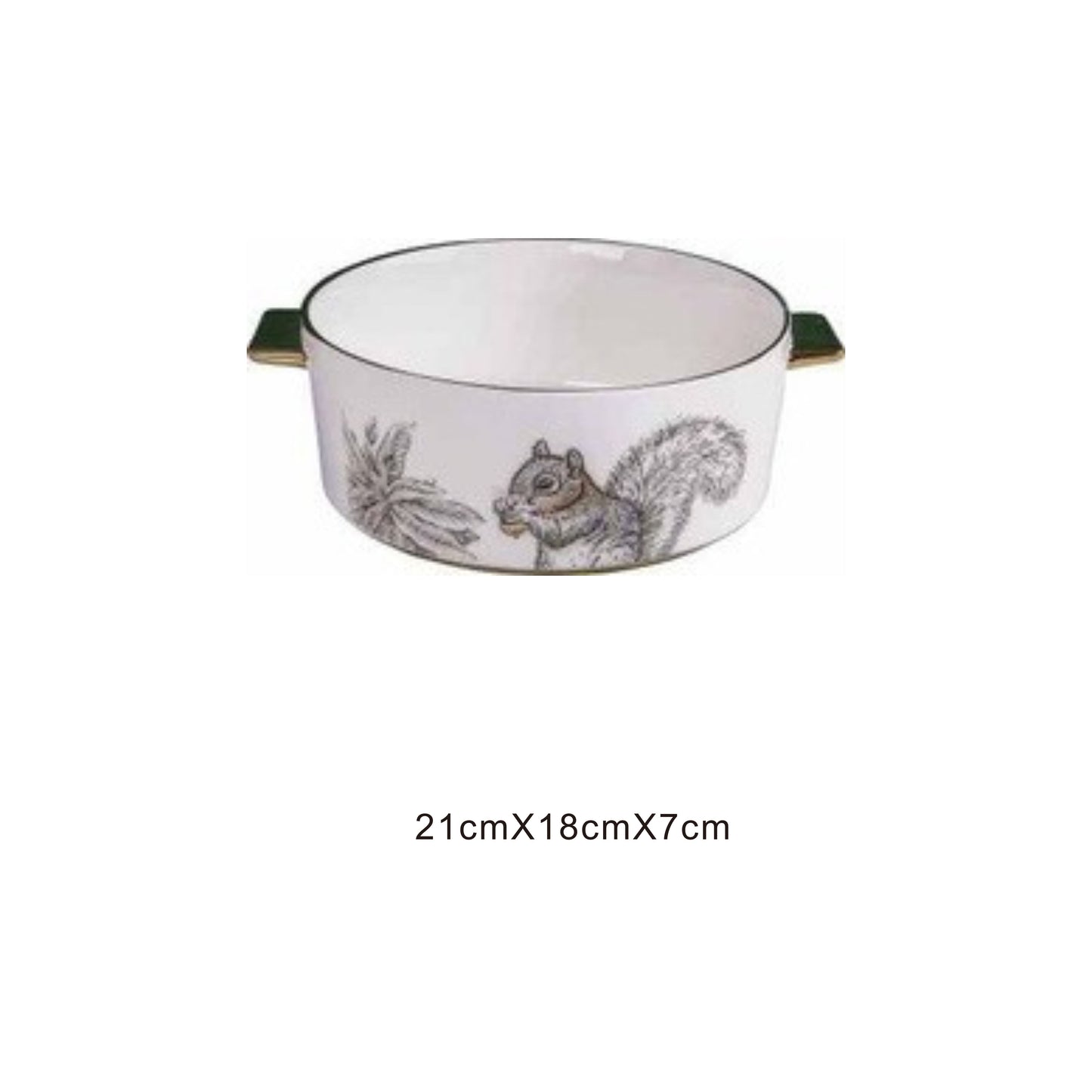 White ceramic serving dish with moon pattern or animal face, golden edges, and shiny surface