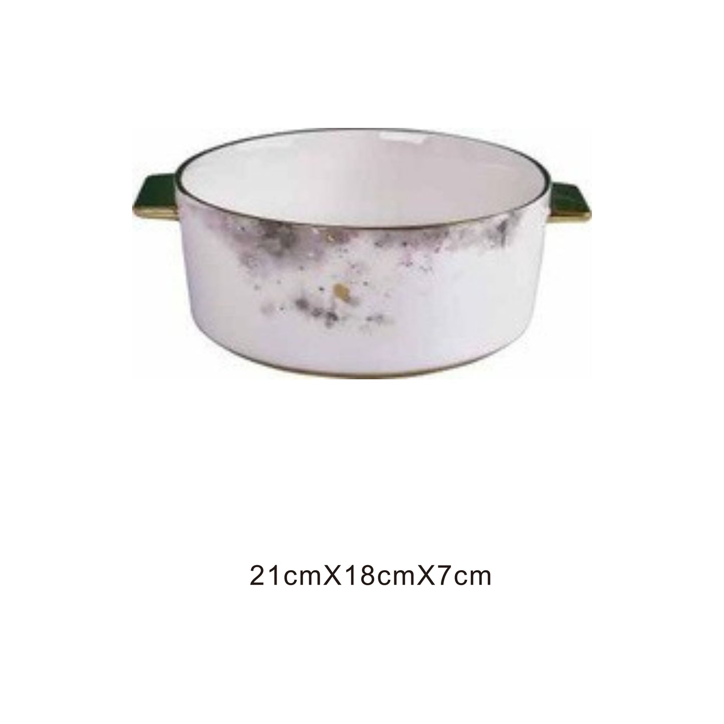 White ceramic serving dish with moon pattern or animal face, golden edges, and shiny surface