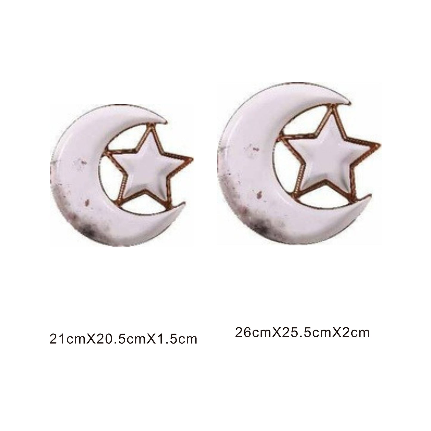 White ceramic crescent moon plate with star, golden edges, and shiny surface