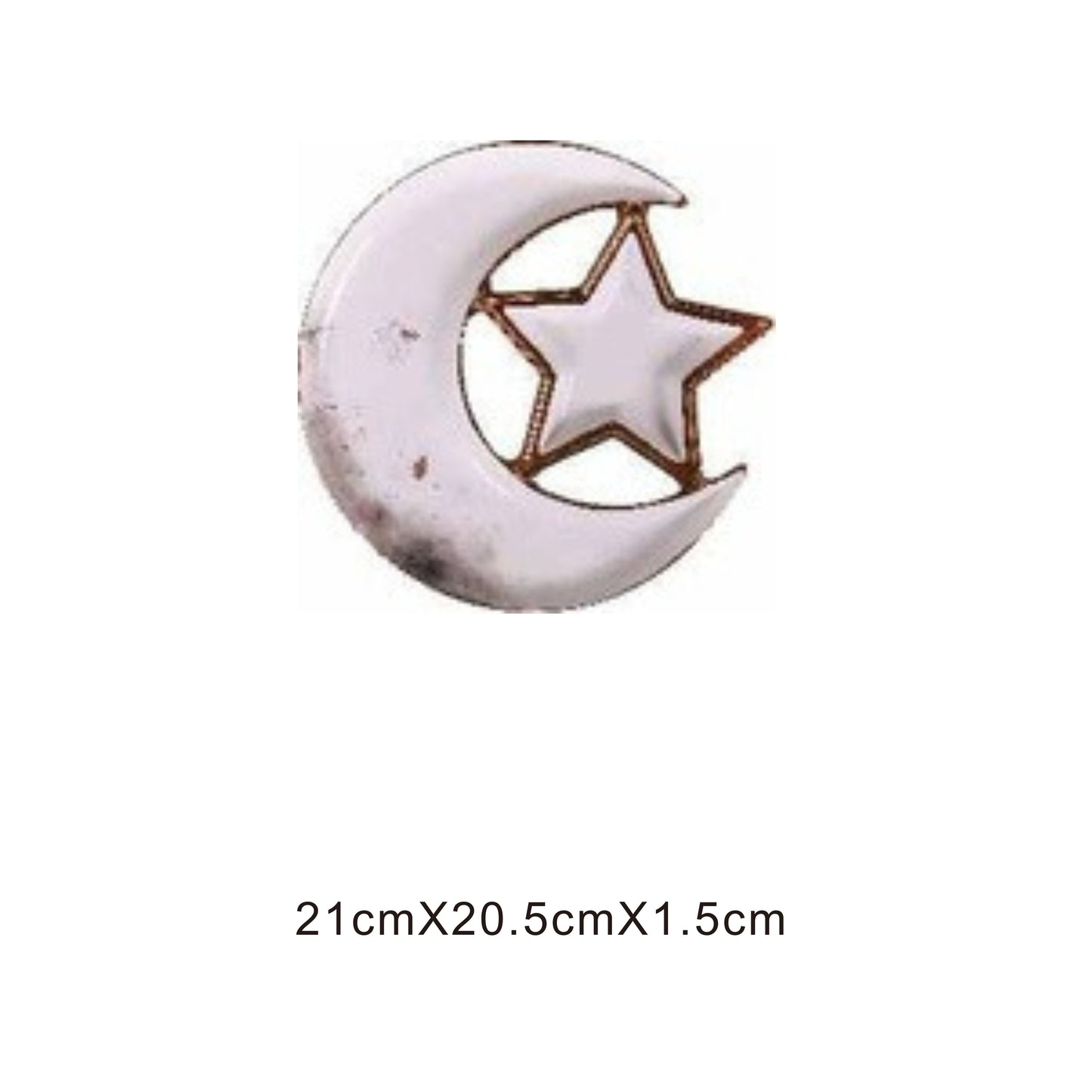 White ceramic crescent moon plate with star, golden edges, and shiny surface