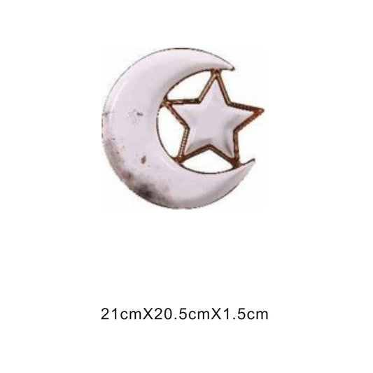 White ceramic crescent moon plate with star, golden edges, and shiny surface