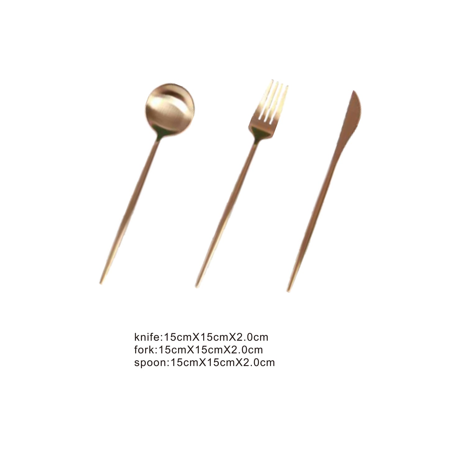 Golden stainless steel cutlery set – knife, fork, and spoon