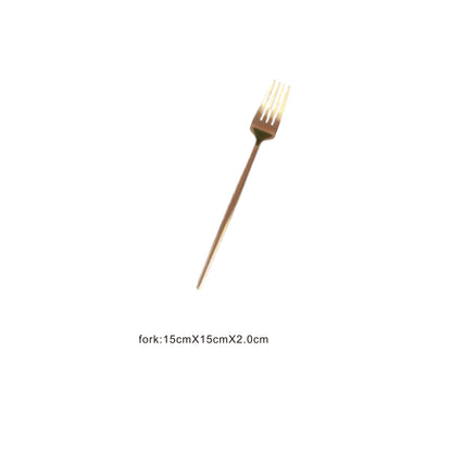 Golden stainless steel cutlery set – knife, fork, and spoon