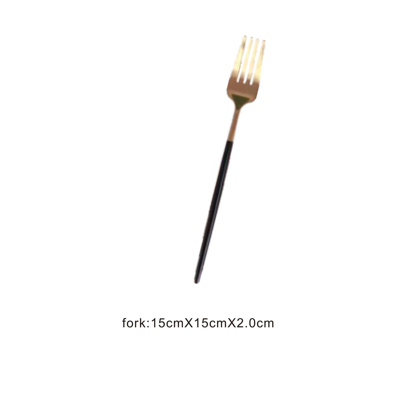 Golden cutlery set with black handle – knife, fork, and spoon