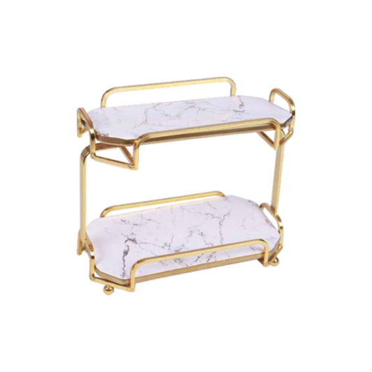 Ceramic double-layer dessert plate with golden edges and handle