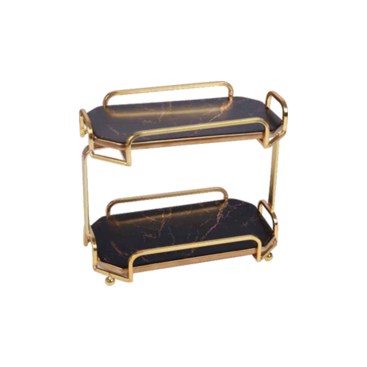 Ceramic double-layer dessert plate with golden edges and handle