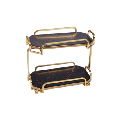 Ceramic double-layer dessert plate with golden edges and handle