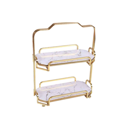 Ceramic double-layer dessert plate with golden edges and handle