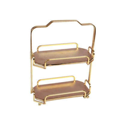 Ceramic double-layer dessert plate with golden edges and handle