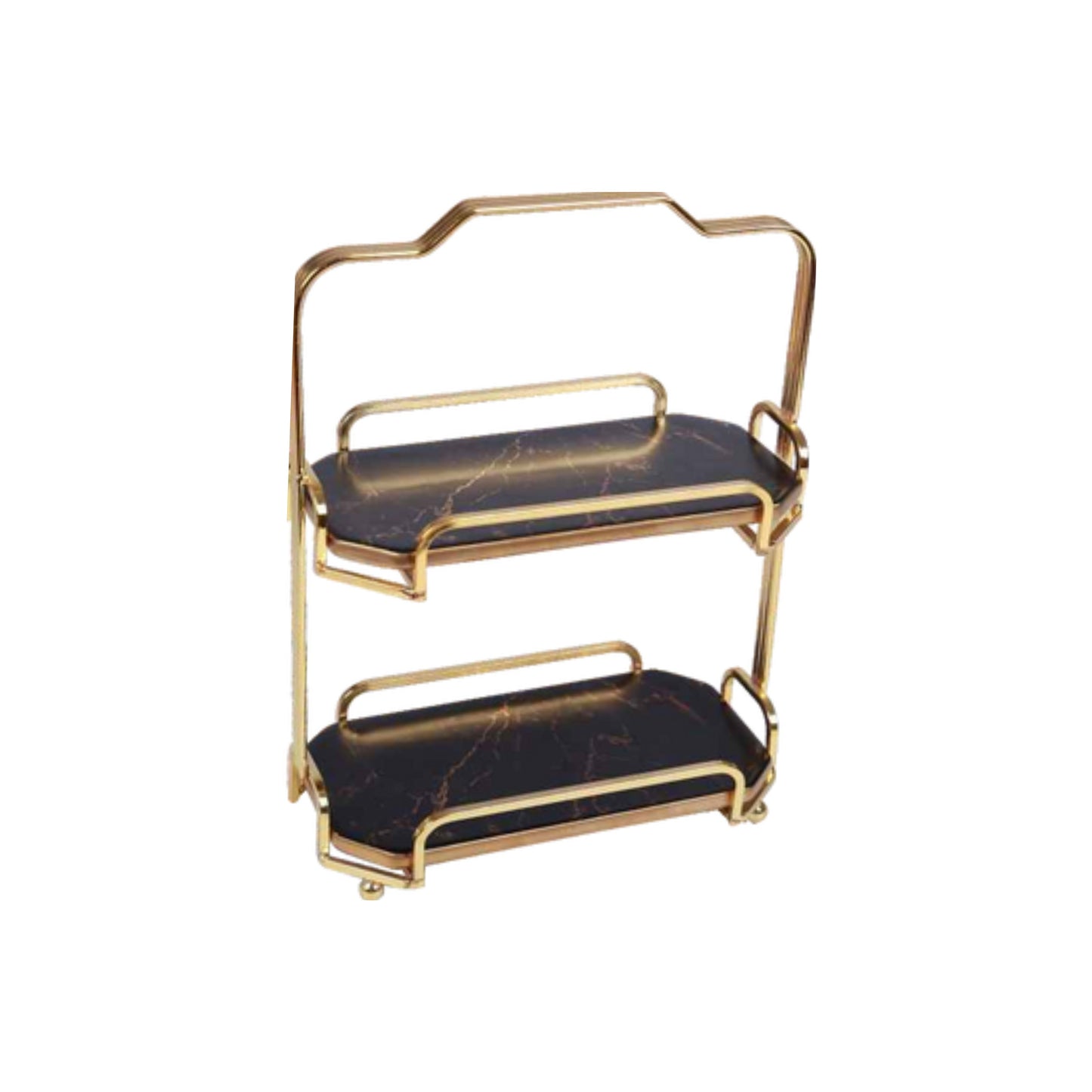 Ceramic double-layer dessert plate with golden edges and handle