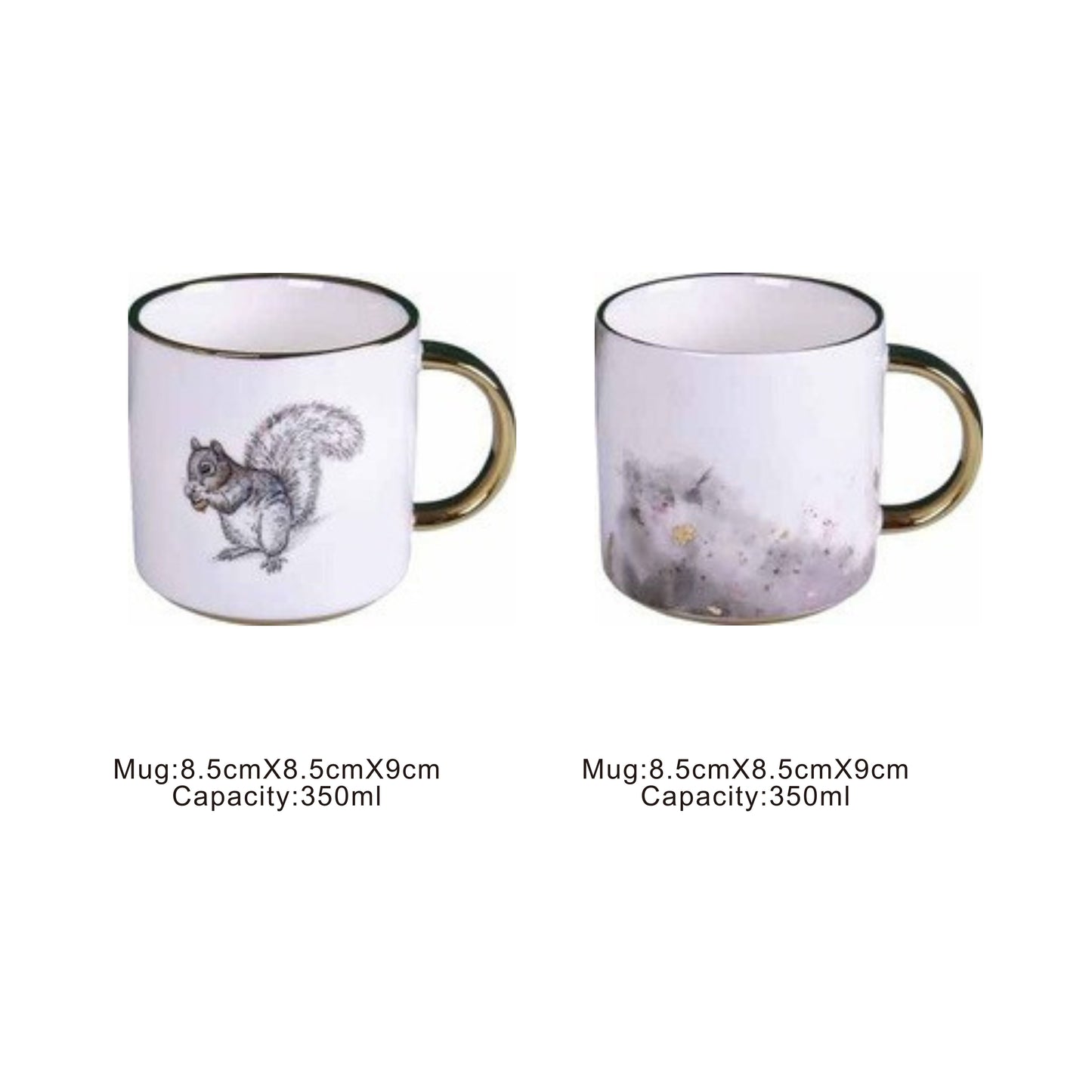 Ceramic mug with golden edges and handle, available in animal face or moon pattern