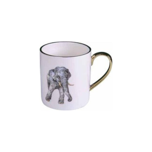 Ceramic mug with golden edges and handle, available in animal face, leaves, or dot marble pattern
