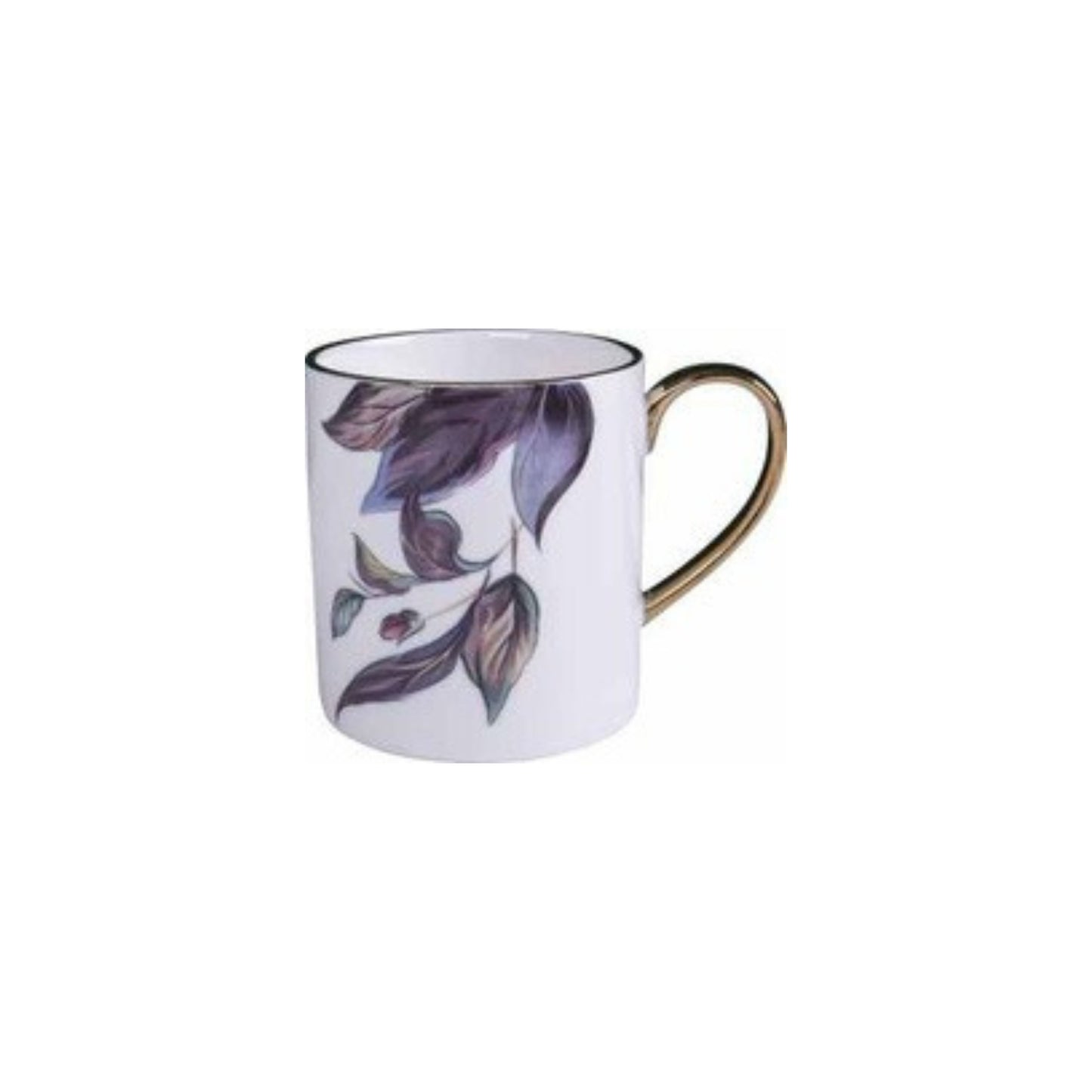 Ceramic mug with golden edges and handle, available in animal face, leaves, or dot marble pattern