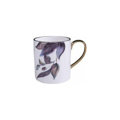 Ceramic mug with golden edges and handle, available in animal face, leaves, or dot marble pattern
