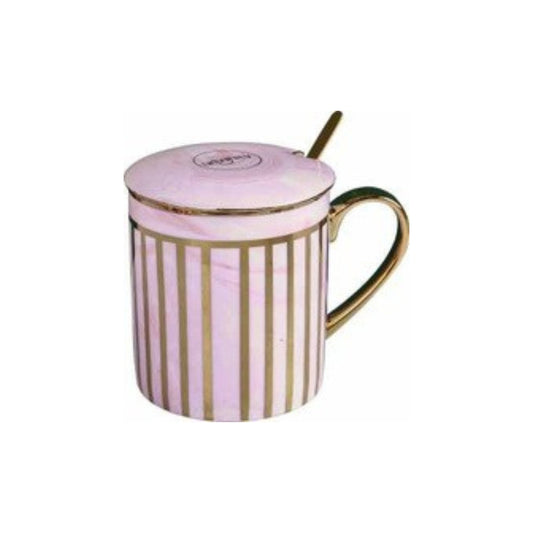 White ceramic sugar pot with golden lines, golden edges, and shiny surface
