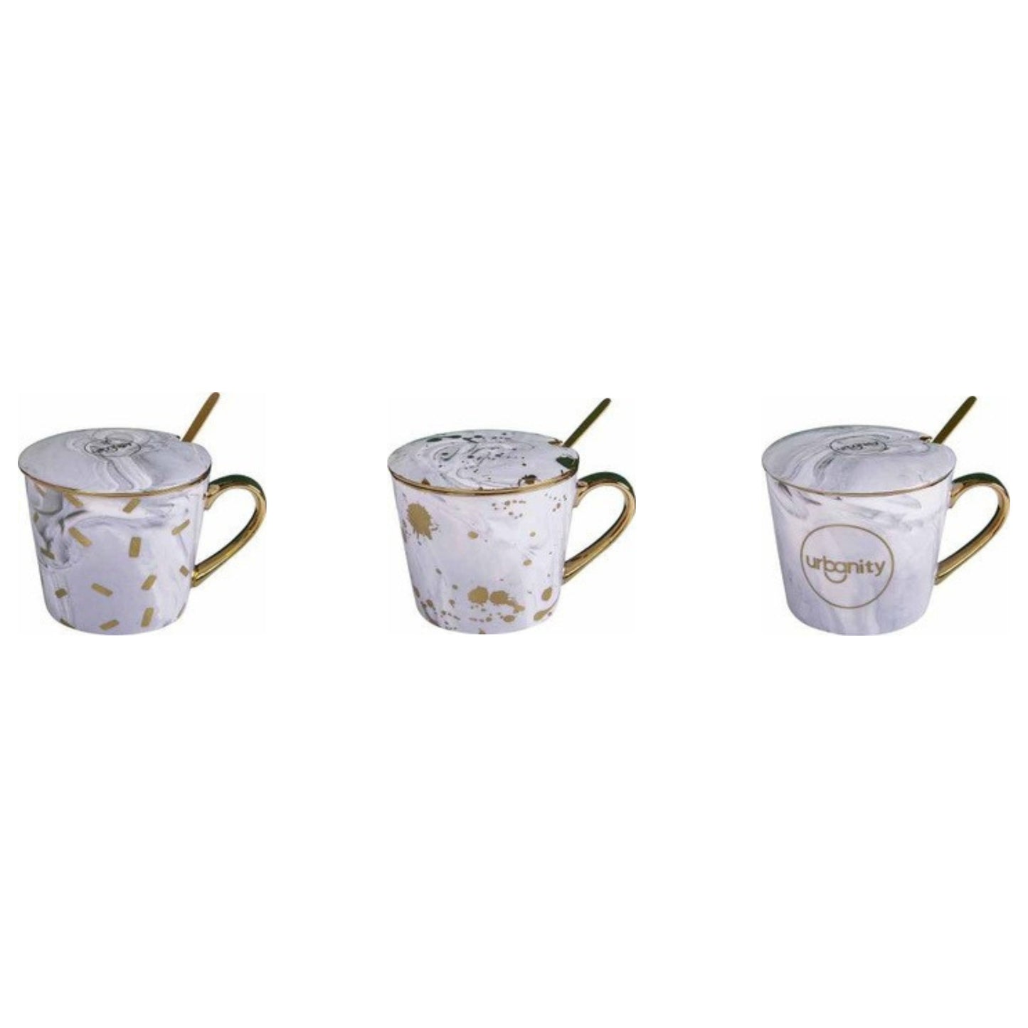 White marble ceramic sugar pot with golden edges and shiny surface