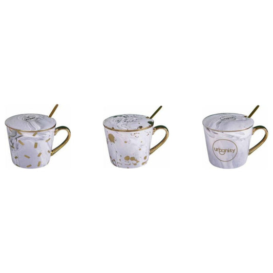 White marble ceramic sugar pot with golden edges and shiny surface