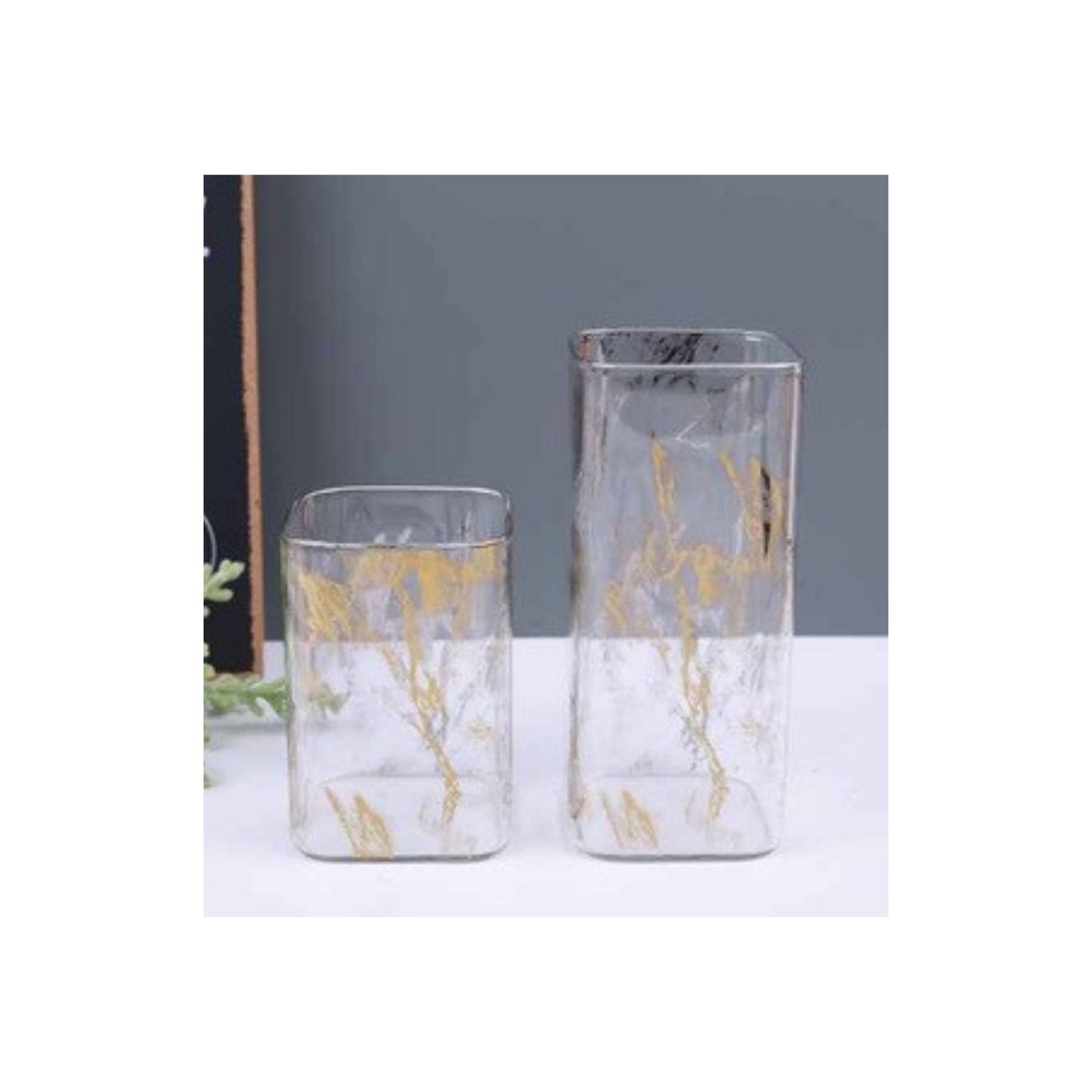 Glass jar with metallic detailing in silver or gold and assorted patterns