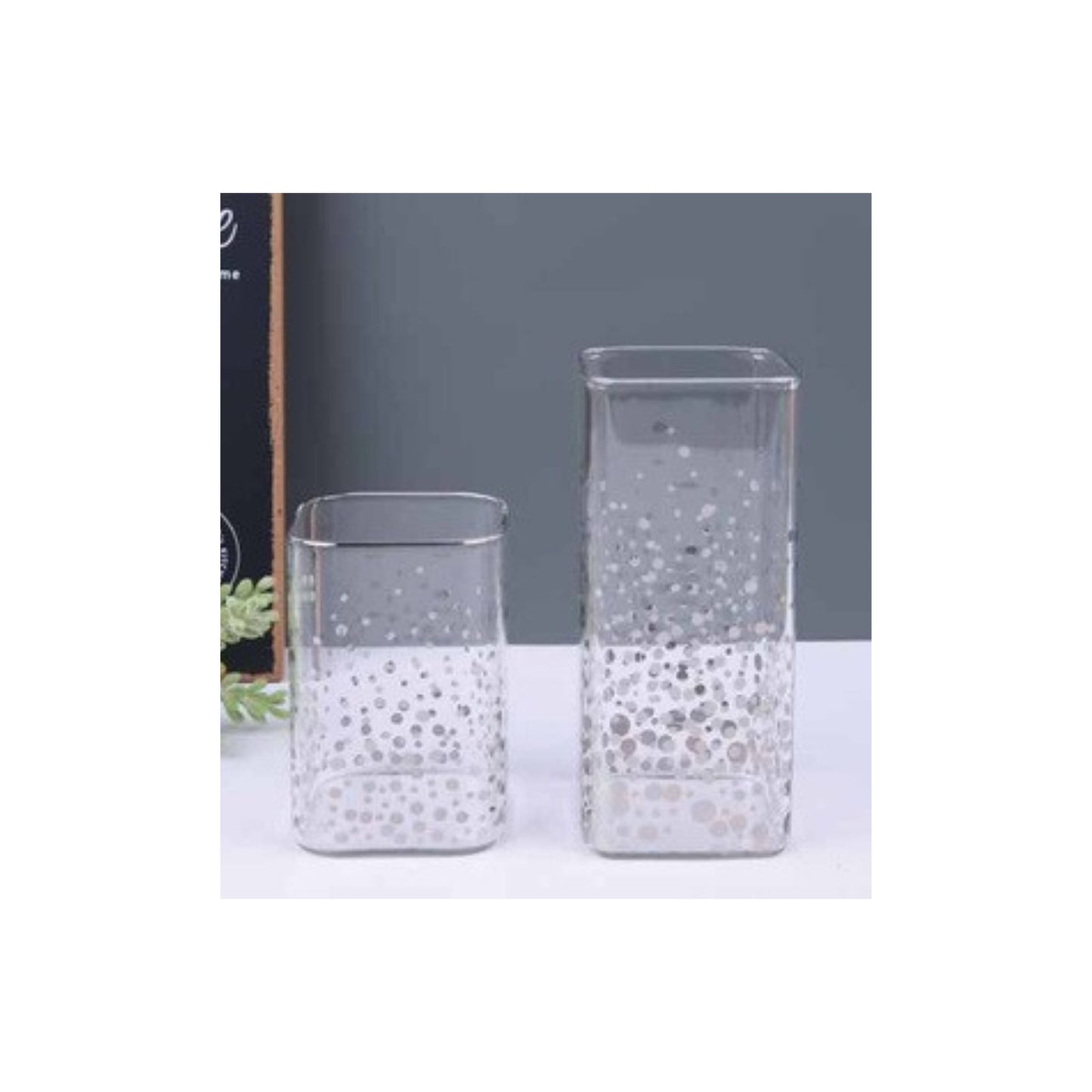 Glass jar with metallic detailing in silver or gold and assorted patterns
