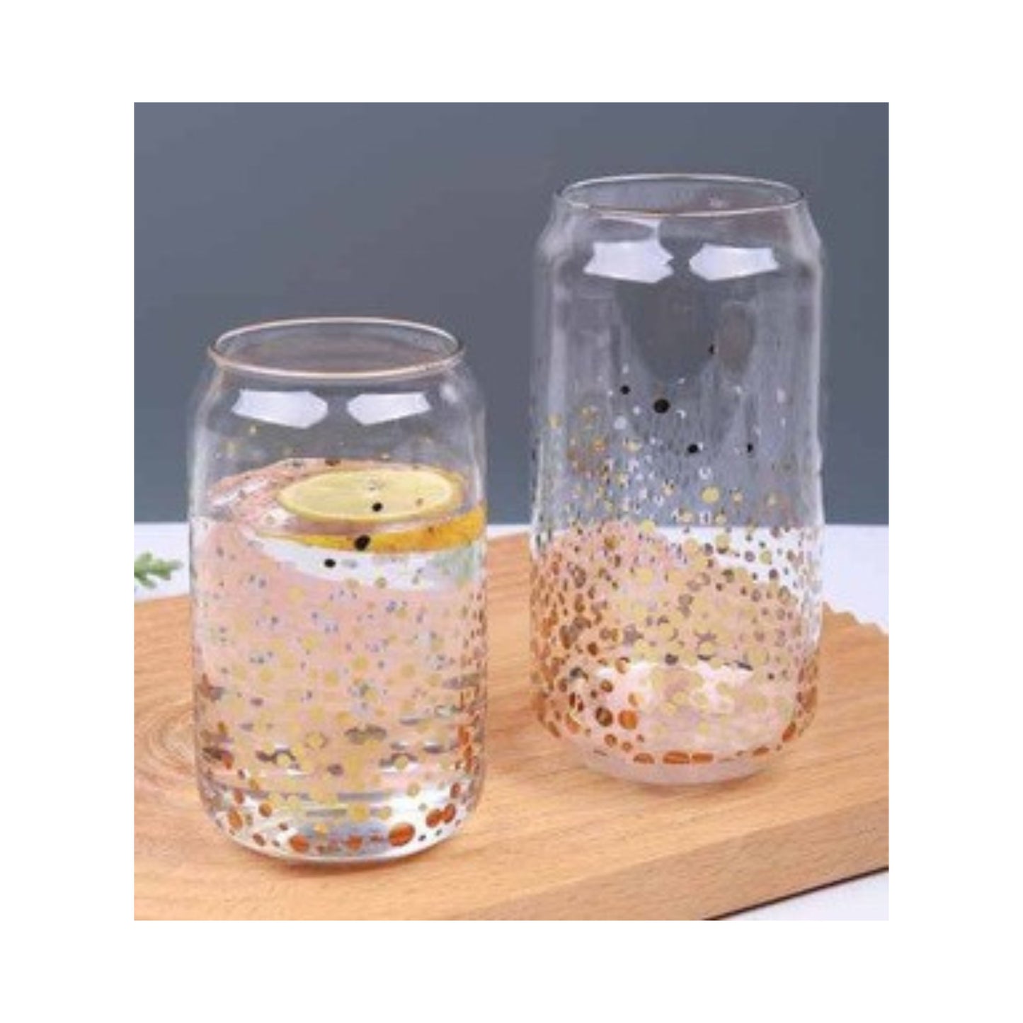 Glass with black marble or dotted pattern in silver and gold variations